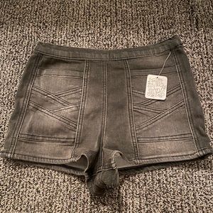Black denim free people shorts. Zipper on side
